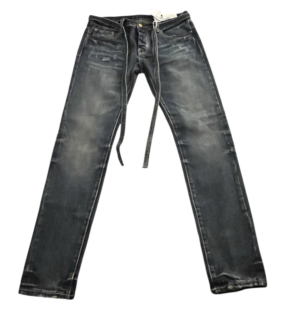 MNML M304 Jeans Button Fly Size 34 Blue Denim With Denim Belt Streetwear NWOT